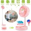 Portable Folding Desk Table Fan Quiet USB Rechargeable Telescopic Standing Floor Fan w/ 4 Speeds Adjustable Height 180° Tilting Angle For Office Home